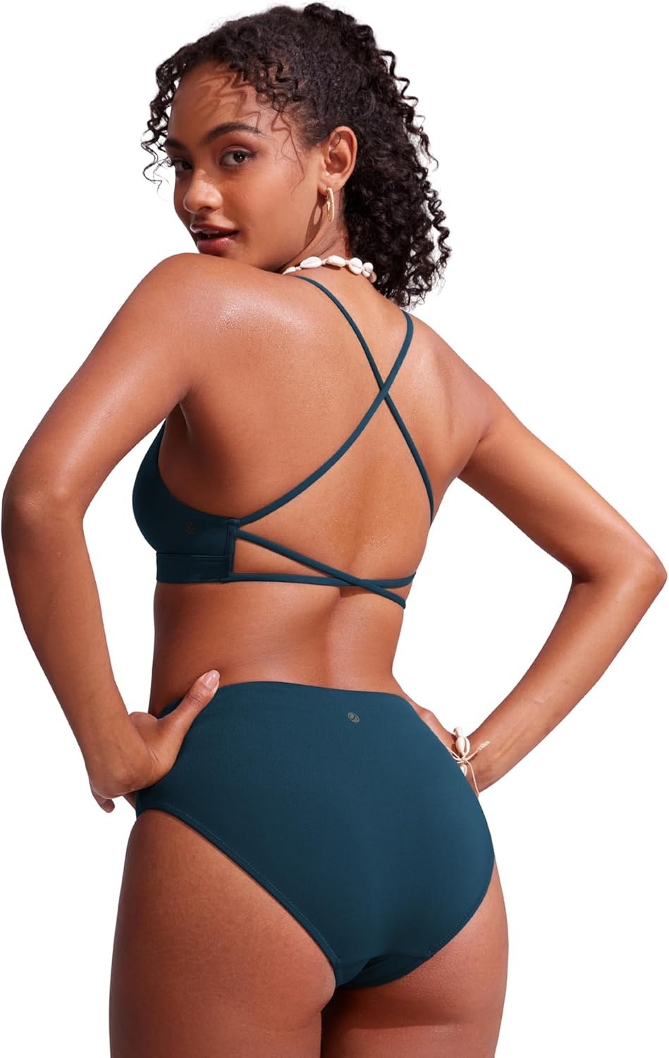 image:imageCRZ YOGA Deep V Neck Bikini Tops for Women Padded Criss Cross Back Triangle Sexy Swim Bathing Suit BraInsignia Blue