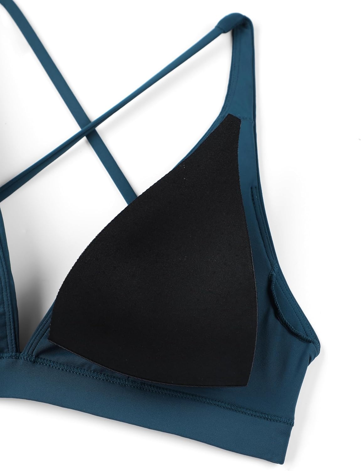 image:imageCRZ YOGA Deep V Neck Bikini Tops for Women Padded Criss Cross Back Triangle Sexy Swim Bathing Suit BraInsignia Blue