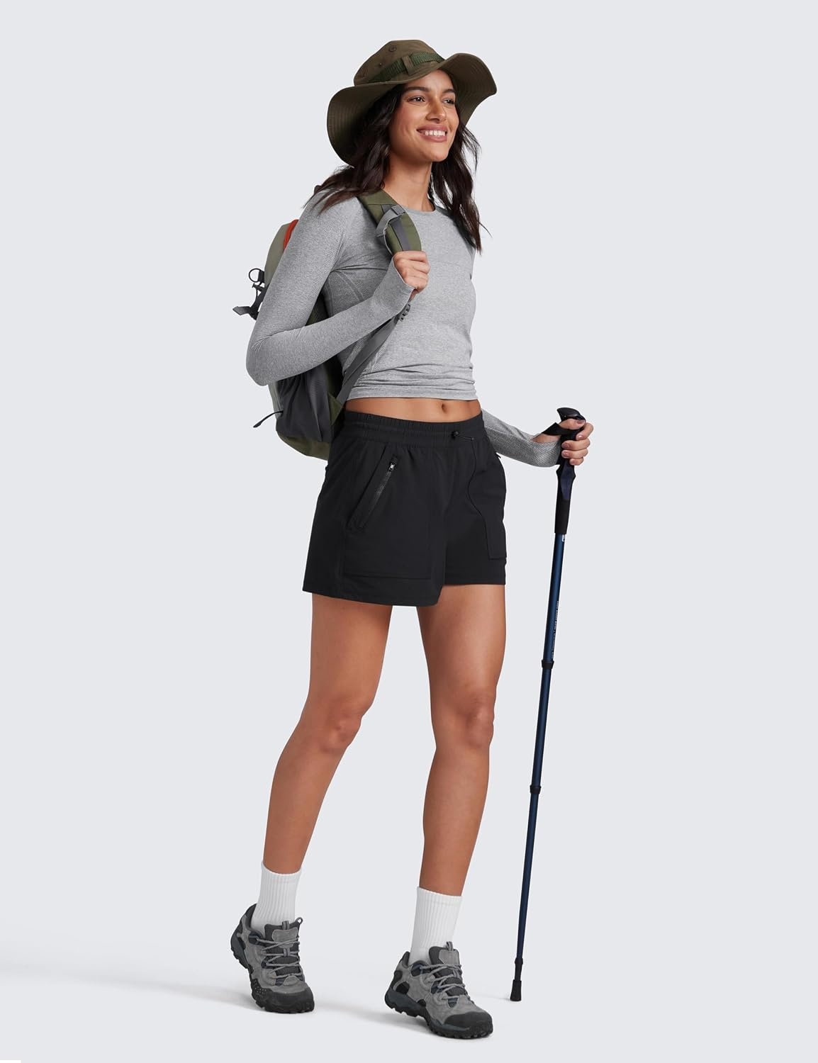 image:imageCRZ YOGA High Waisted Hiking Shorts for Women 3 Water Resistant Cargo for Athletic Travel Outdoor with Zip PocketsBlack