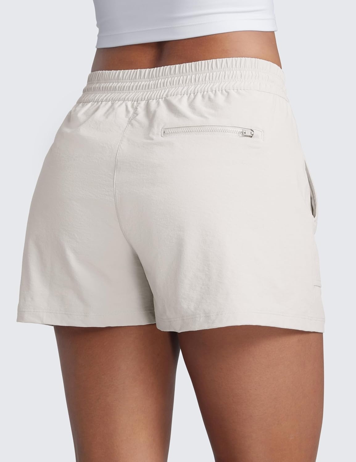 image:imageCRZ YOGA High Waisted Hiking Shorts for Women 3 Water Resistant Cargo for Athletic Travel Outdoor with Zip PocketsMilky White Bone