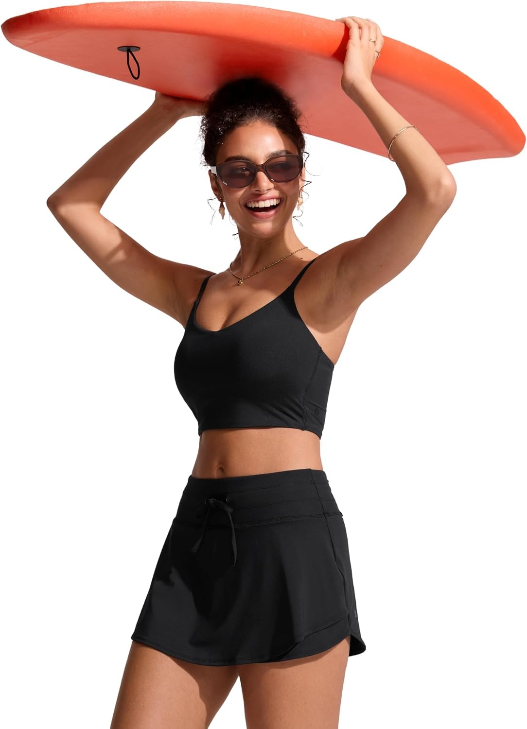 image:imageCRZ YOGA High Waisted Skirty Board Shorts for Women Flowy Overlay Swim Skorts Bathing Suit Bottoms with Brief LinerBlack