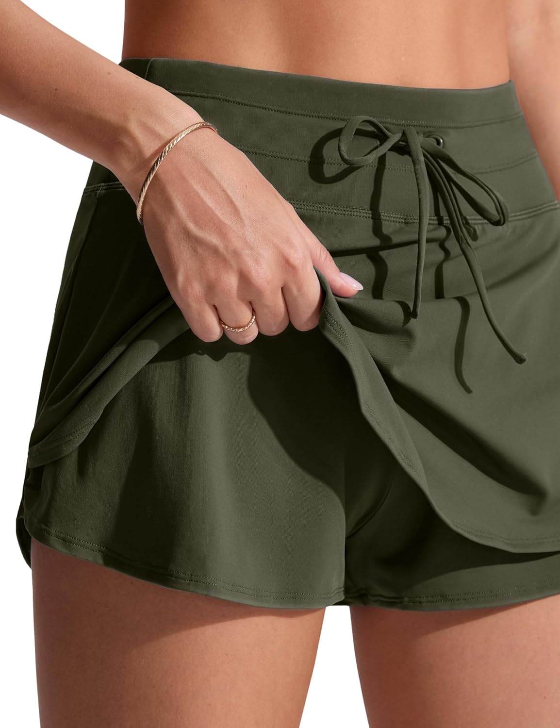 image:imageCRZ YOGA High Waisted Skirty Board Shorts for Women Flowy Overlay Swim Skorts Bathing Suit Bottoms with Brief LinerDark Olive