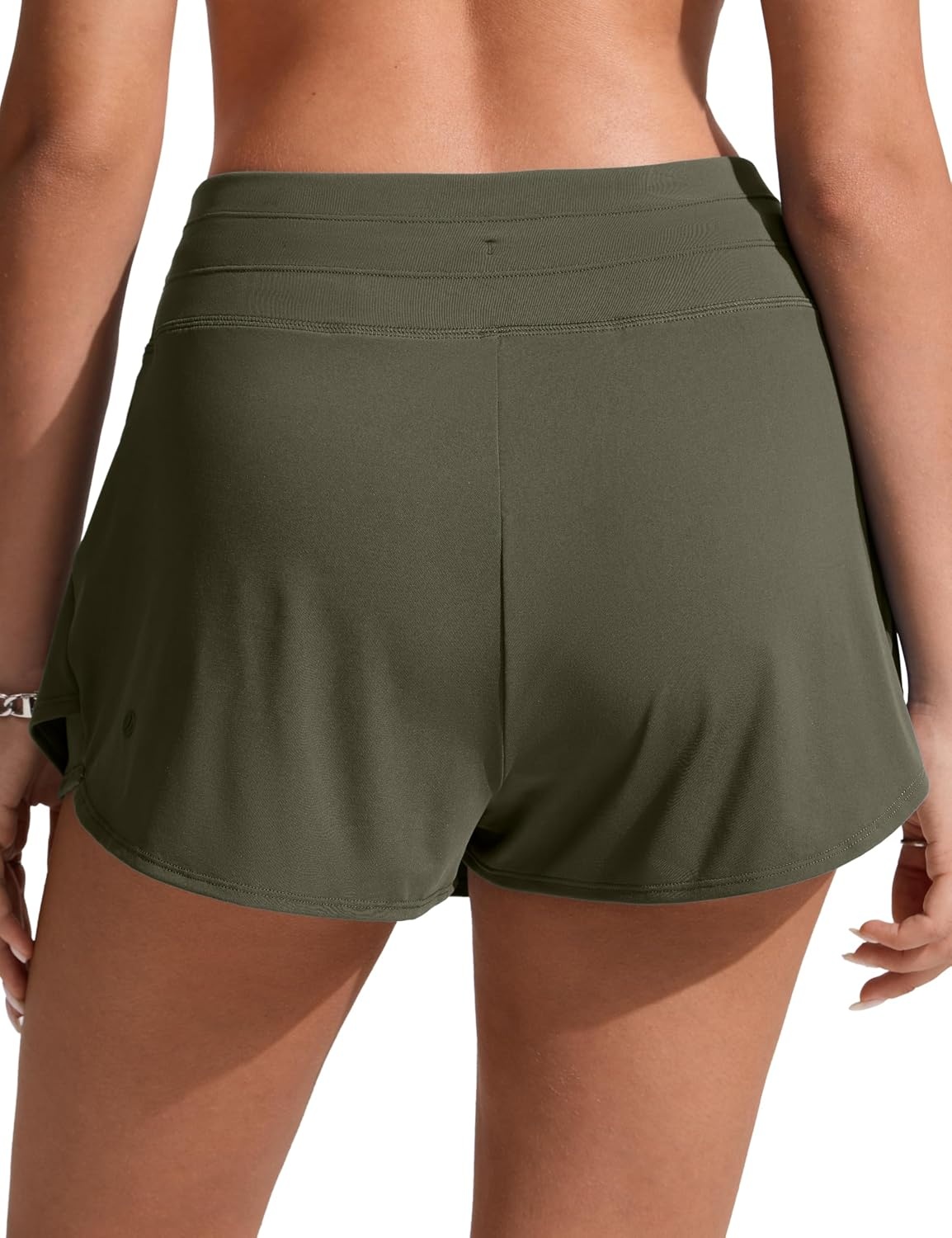 image:imageCRZ YOGA High Waisted Skirty Board Shorts for Women Flowy Overlay Swim Skorts Bathing Suit Bottoms with Brief LinerDark Olive