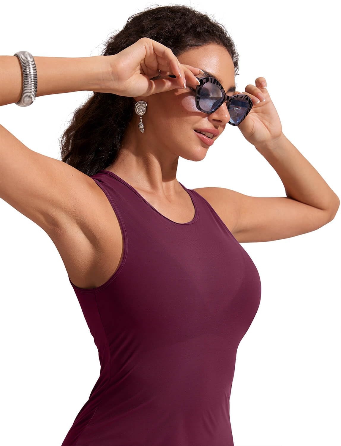 image:imageCRZ YOGA Mesh Maxi Cover Up Dress for Women Sleeveless Swim Bathing Suit Beach Coverups with Back SlitFuchsia