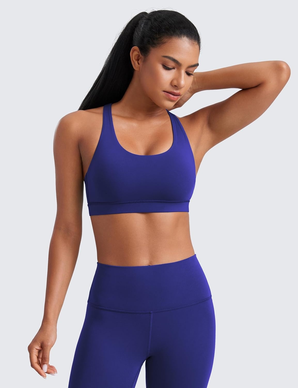 image:imageCRZ YOGA Naked Feeling Strappy Padded Sports Bras for Women Fitness Workout Top Criss Cross Back Yoga CamiLarkspur Blue