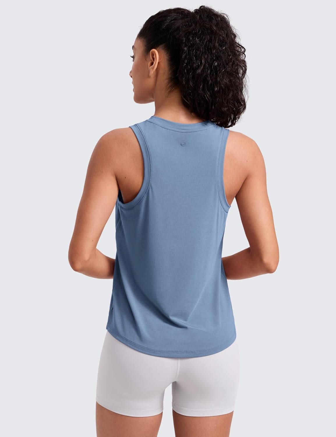 image:imageCRZ YOGA Quick Dry Racerback Tank Tops for Women Hip Length Workout Athletic Running Gym Sleeveless Shirts CrewneckWashed Denim