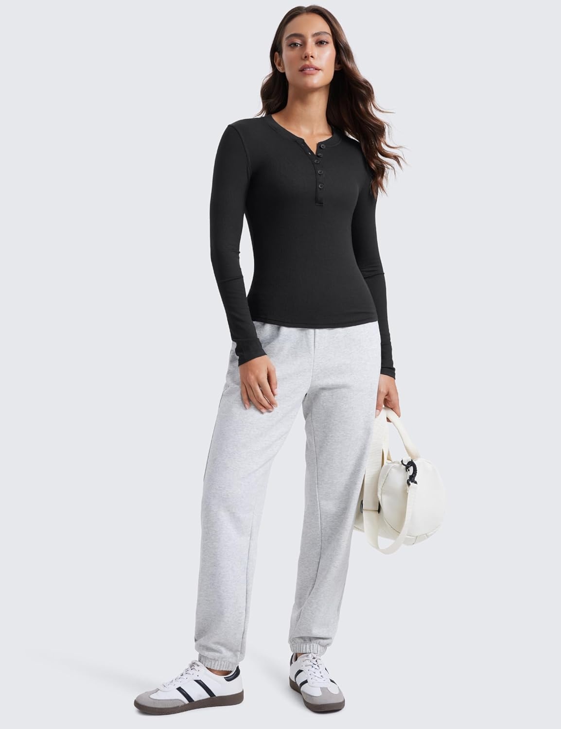 image:imageCRZ YOGA Ribbed Modal Henley Shirts for Women Comfort Casual Knit Long Sleeve Tops Soft Stretchy Basic Fitted LayeringBlack