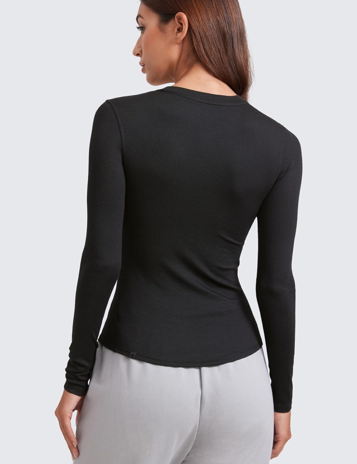 image:imageCRZ YOGA Ribbed Modal Henley Shirts for Women Comfort Casual Knit Long Sleeve Tops Soft Stretchy Basic Fitted LayeringBlack