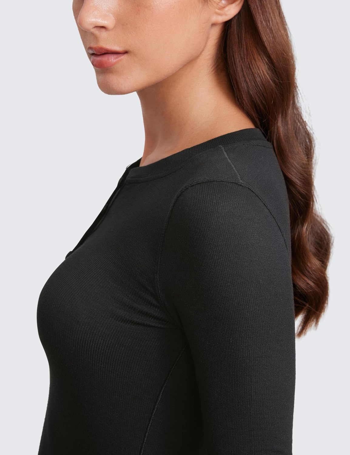 image:imageCRZ YOGA Ribbed Modal Henley Shirts for Women Comfort Casual Knit Long Sleeve Tops Soft Stretchy Basic Fitted LayeringBlack