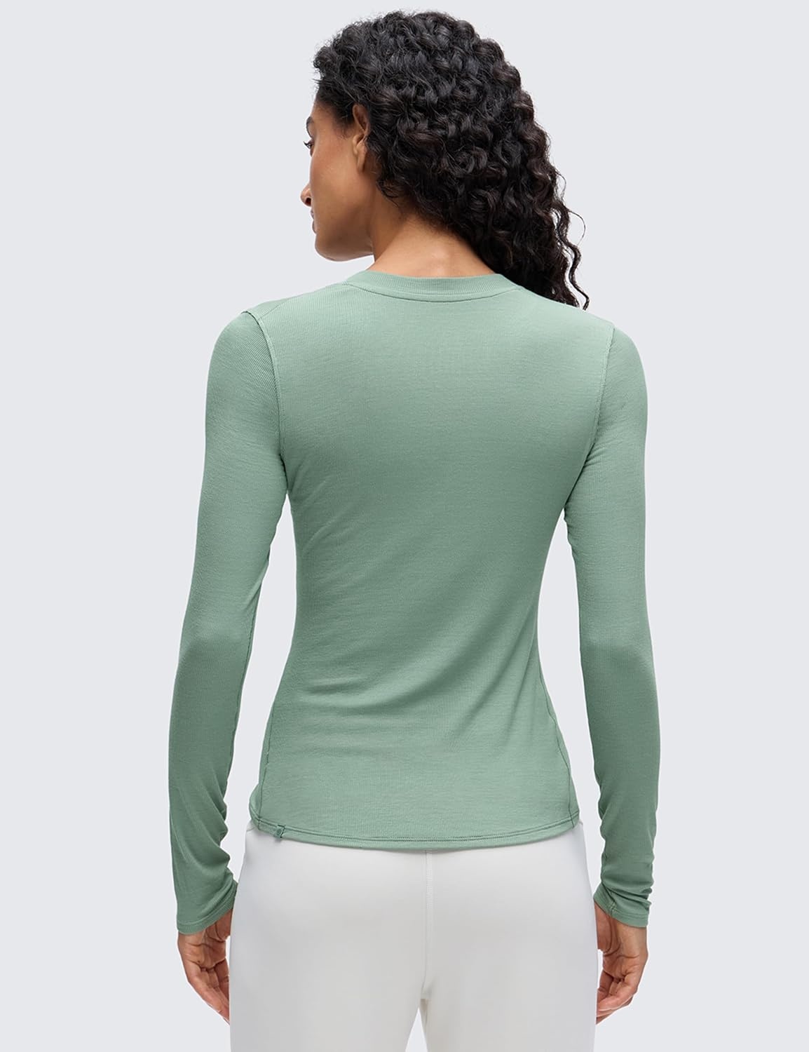 image:imageCRZ YOGA Ribbed Modal Henley Shirts for Women Comfort Casual Knit Long Sleeve Tops Soft Stretchy Basic Fitted LayeringGreen Palm Court