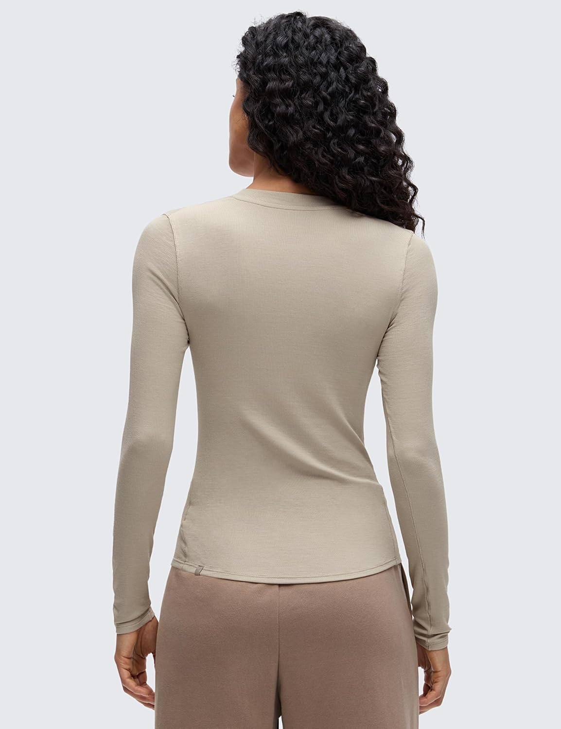 image:imageCRZ YOGA Ribbed Modal Henley Shirts for Women Comfort Casual Knit Long Sleeve Tops Soft Stretchy Basic Fitted LayeringMojave Tan