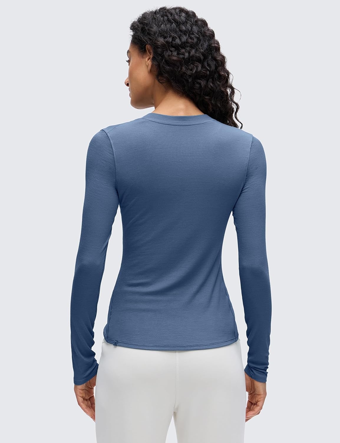 image:imageCRZ YOGA Ribbed Modal Henley Shirts for Women Comfort Casual Knit Long Sleeve Tops Soft Stretchy Basic Fitted LayeringOasis Blue