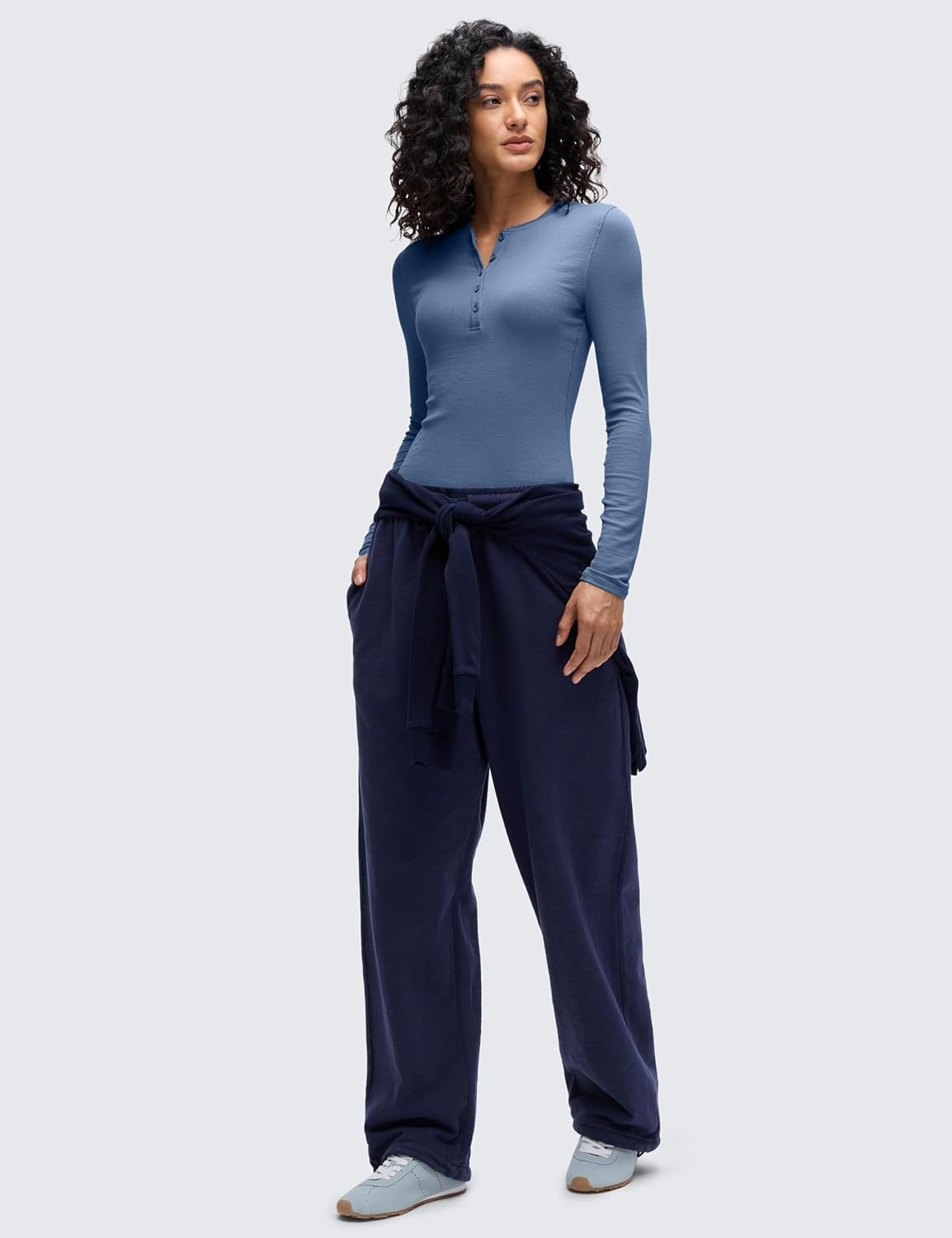 image:imageCRZ YOGA Ribbed Modal Henley Shirts for Women Comfort Casual Knit Long Sleeve Tops Soft Stretchy Basic Fitted LayeringOasis Blue