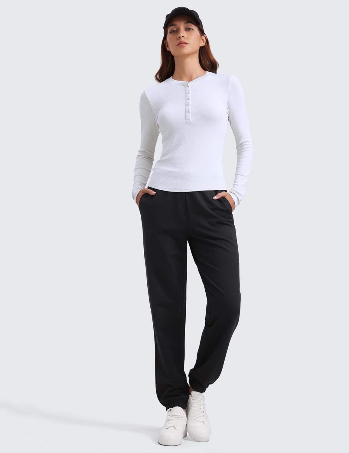 image:imageCRZ YOGA Ribbed Modal Henley Shirts for Women Comfort Casual Knit Long Sleeve Tops Soft Stretchy Basic Fitted LayeringWhite