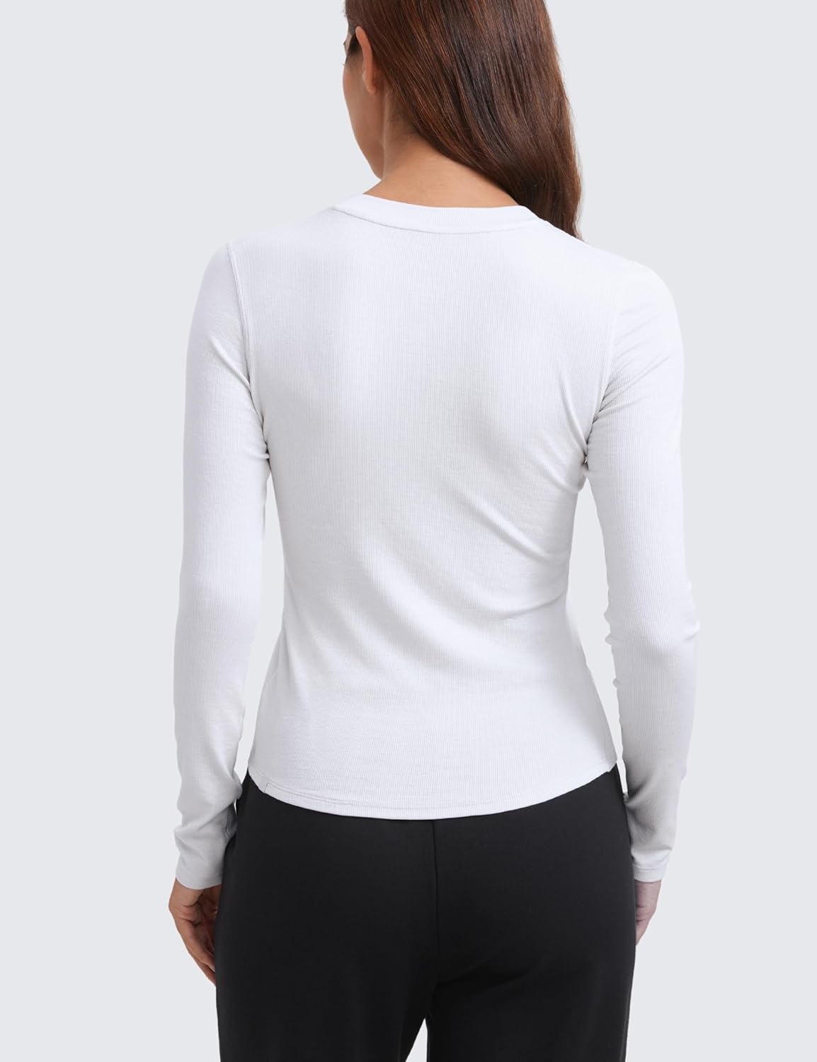 image:imageCRZ YOGA Ribbed Modal Henley Shirts for Women Comfort Casual Knit Long Sleeve Tops Soft Stretchy Basic Fitted LayeringWhite