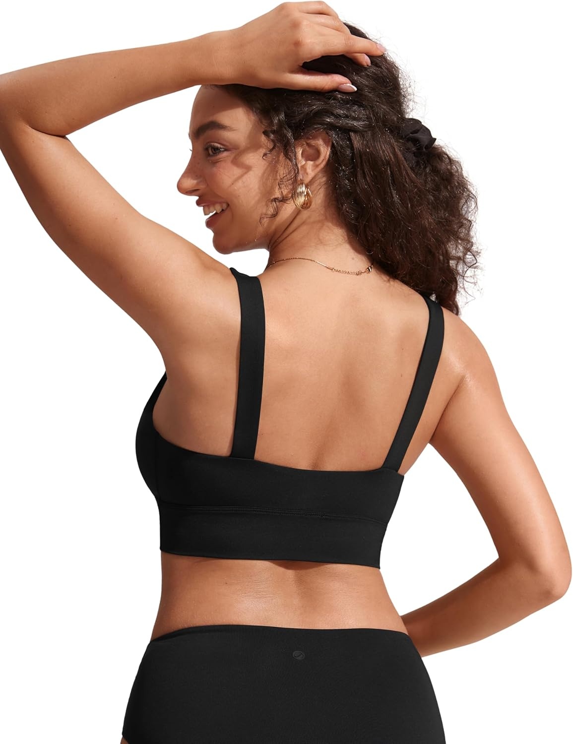image:imageCRZ YOGA Scoop Neck Longline Bikini Tops for Women Padded Wide Straps Modest Swimsuit Bathing Suit Sports BraBlack