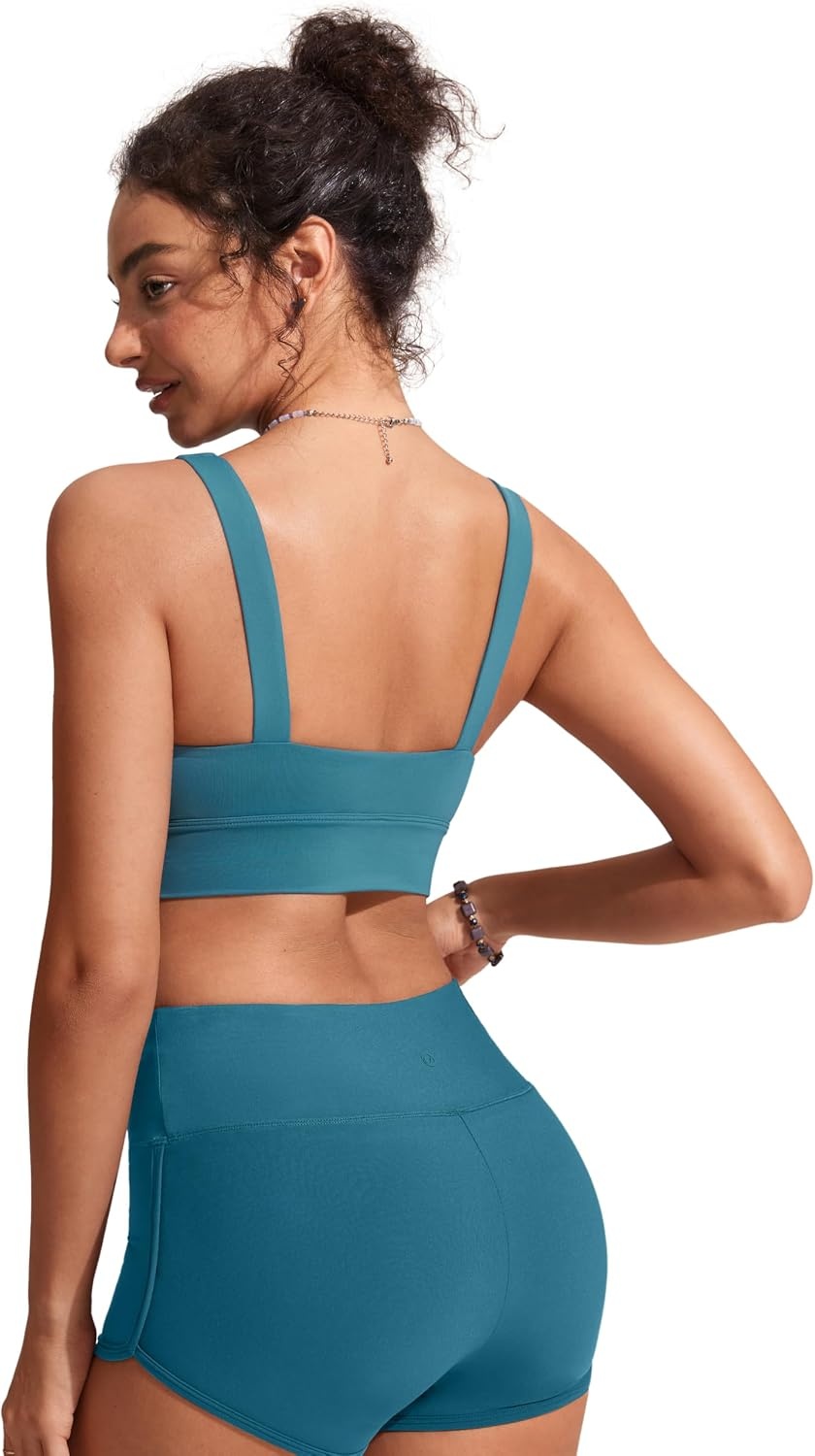 image:imageCRZ YOGA Scoop Neck Longline Bikini Tops for Women Padded Wide Straps Modest Swimsuit Bathing Suit Sports BraSapphire Blue