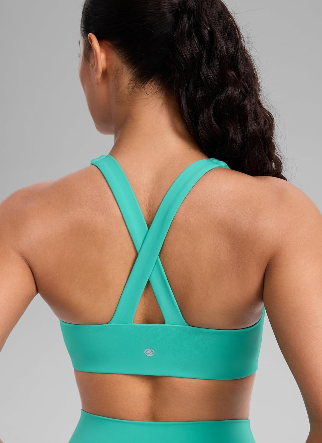 image:imageCRZ YOGA SculptAir Wide Straps Cross Back Sports Bras for Women U Neck Medium Impact Wireless Padded Workout TopAtlantis Green
