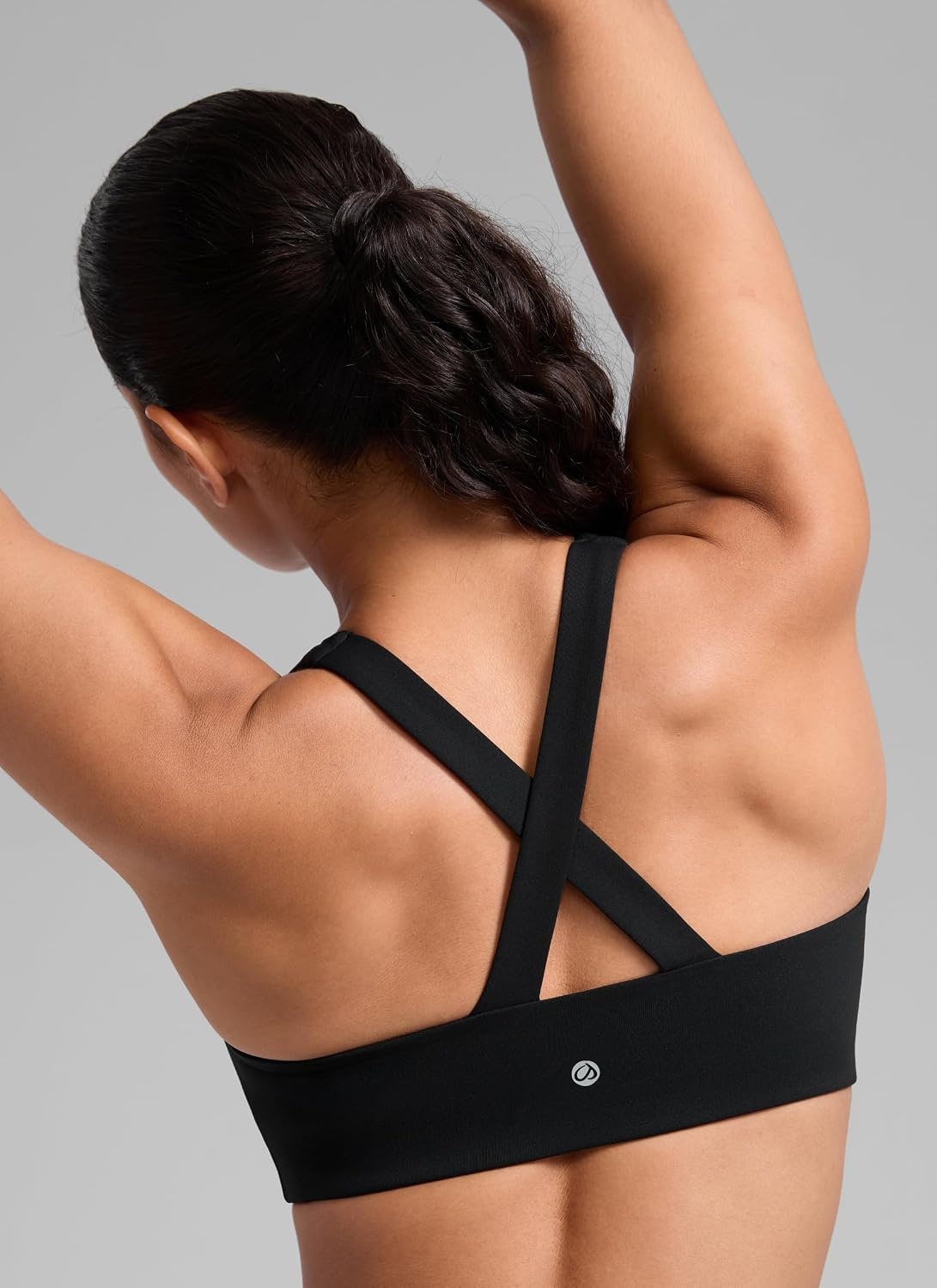 image:imageCRZ YOGA SculptAir Wide Straps Cross Back Sports Bras for Women U Neck Medium Impact Wireless Padded Workout TopBlack