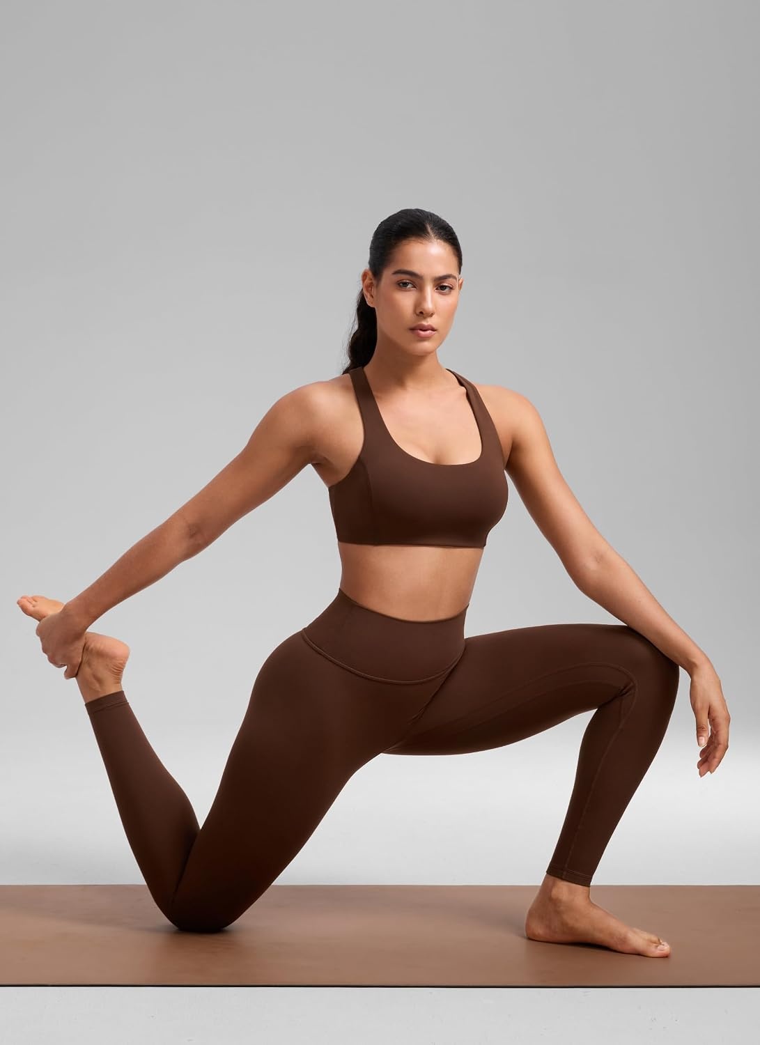 image:imageCRZ YOGA SculptAir Wide Straps Cross Back Sports Bras for Women U Neck Medium Impact Wireless Padded Workout TopLava Brown