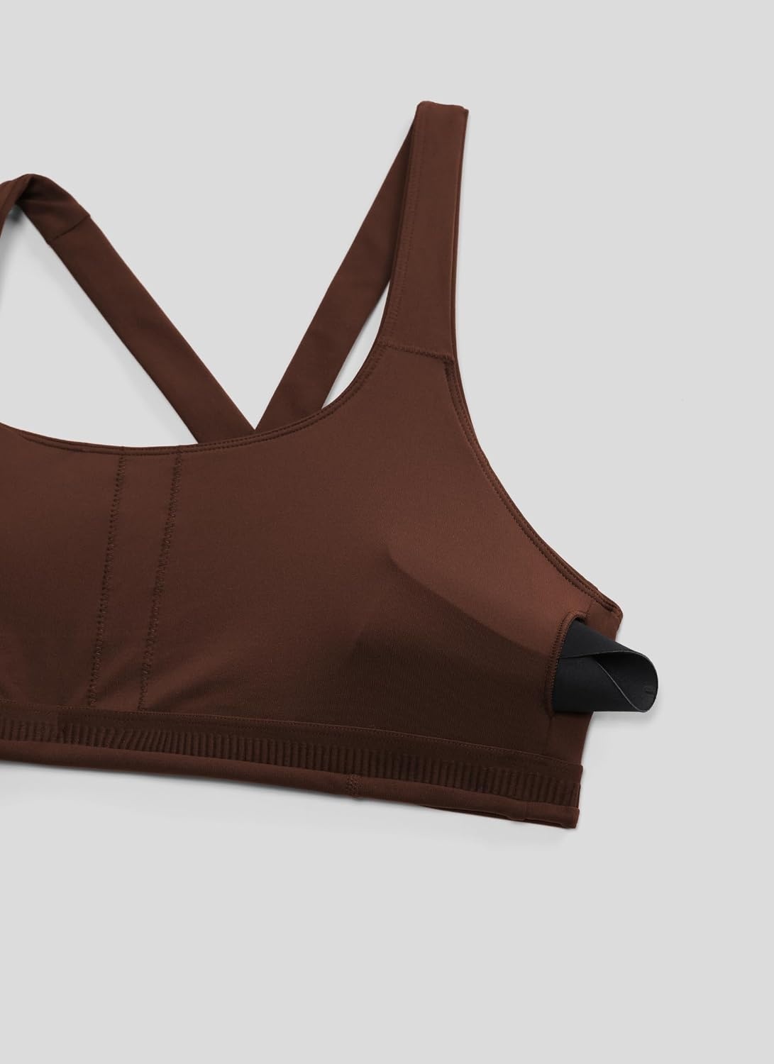 image:imageCRZ YOGA SculptAir Wide Straps Cross Back Sports Bras for Women U Neck Medium Impact Wireless Padded Workout TopLava Brown