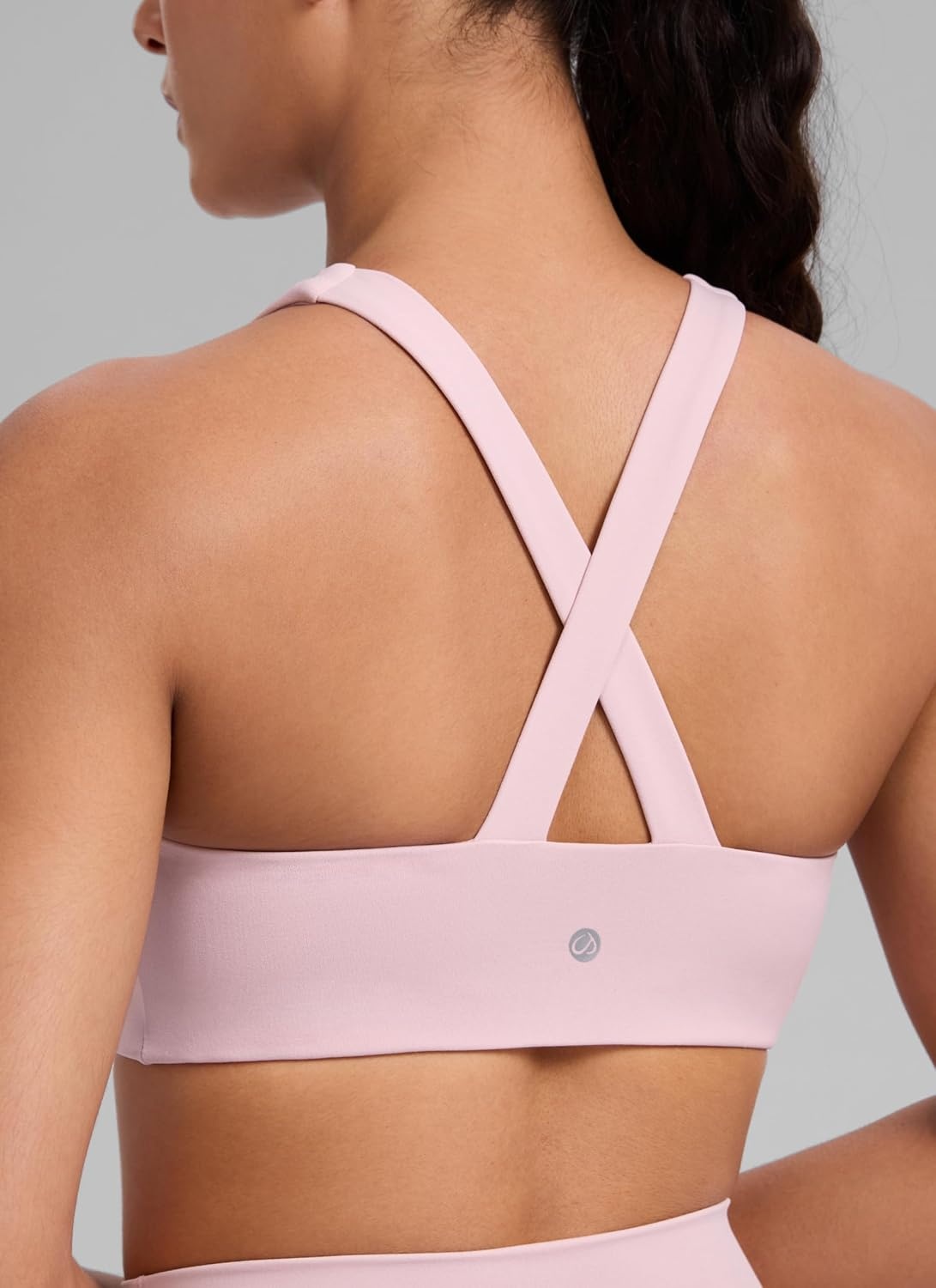 image:imageCRZ YOGA SculptAir Wide Straps Cross Back Sports Bras for Women U Neck Medium Impact Wireless Padded Workout TopPink Haze