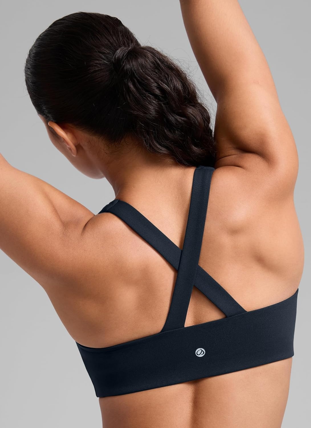 image:imageCRZ YOGA SculptAir Wide Straps Cross Back Sports Bras for Women U Neck Medium Impact Wireless Padded Workout TopTrue Navy