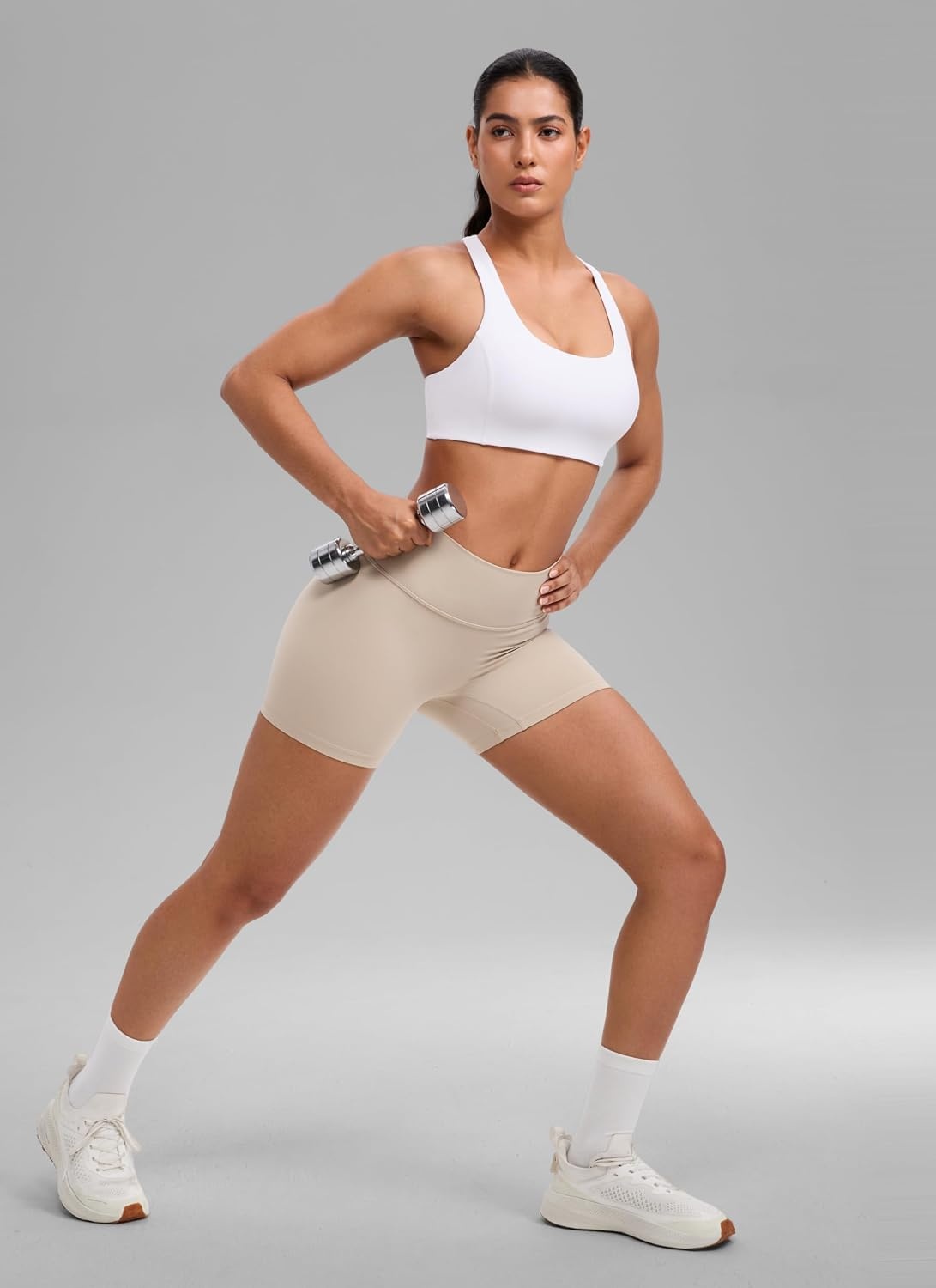 image:imageCRZ YOGA SculptAir Wide Straps Cross Back Sports Bras for Women U Neck Medium Impact Wireless Padded Workout TopWhite