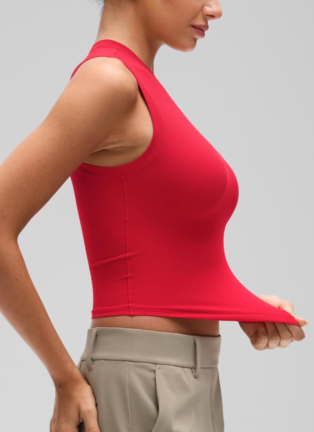 image:imageCRZ YOGA Softembrace Crop High Neck Tank Tops for Women Soft Going Out Casual Crewneck Basic Tight Summer Sleeveless ShirtsAurora Red