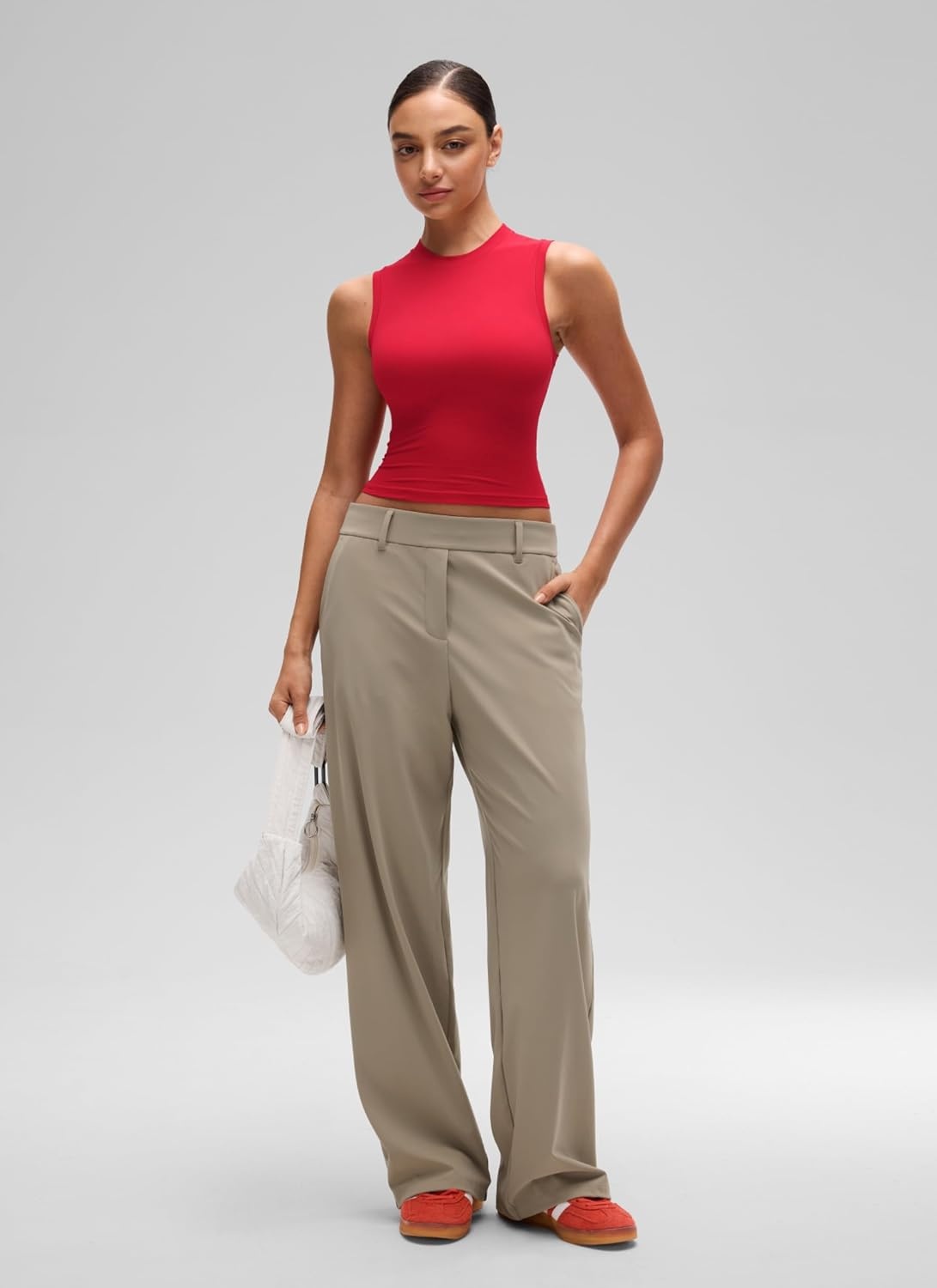 image:imageCRZ YOGA Softembrace Crop High Neck Tank Tops for Women Soft Going Out Casual Crewneck Basic Tight Summer Sleeveless ShirtsAurora Red