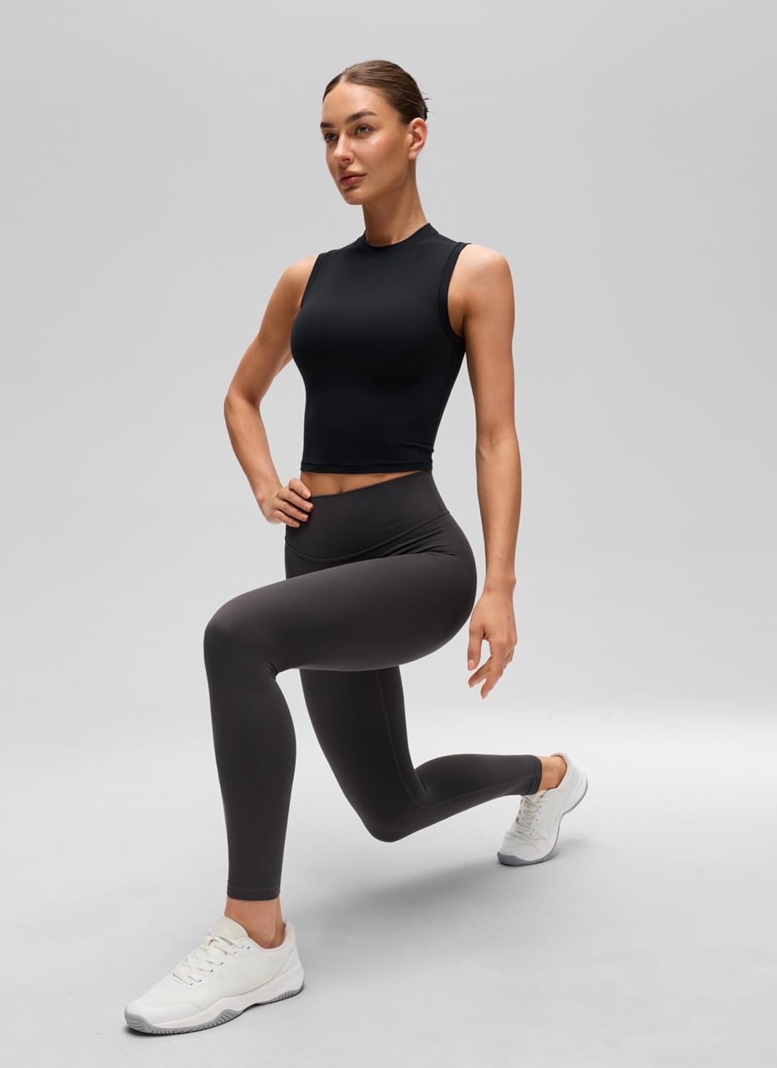 image:imageCRZ YOGA Softembrace Crop High Neck Tank Tops for Women Soft Going Out Casual Crewneck Basic Tight Summer Sleeveless ShirtsBlack