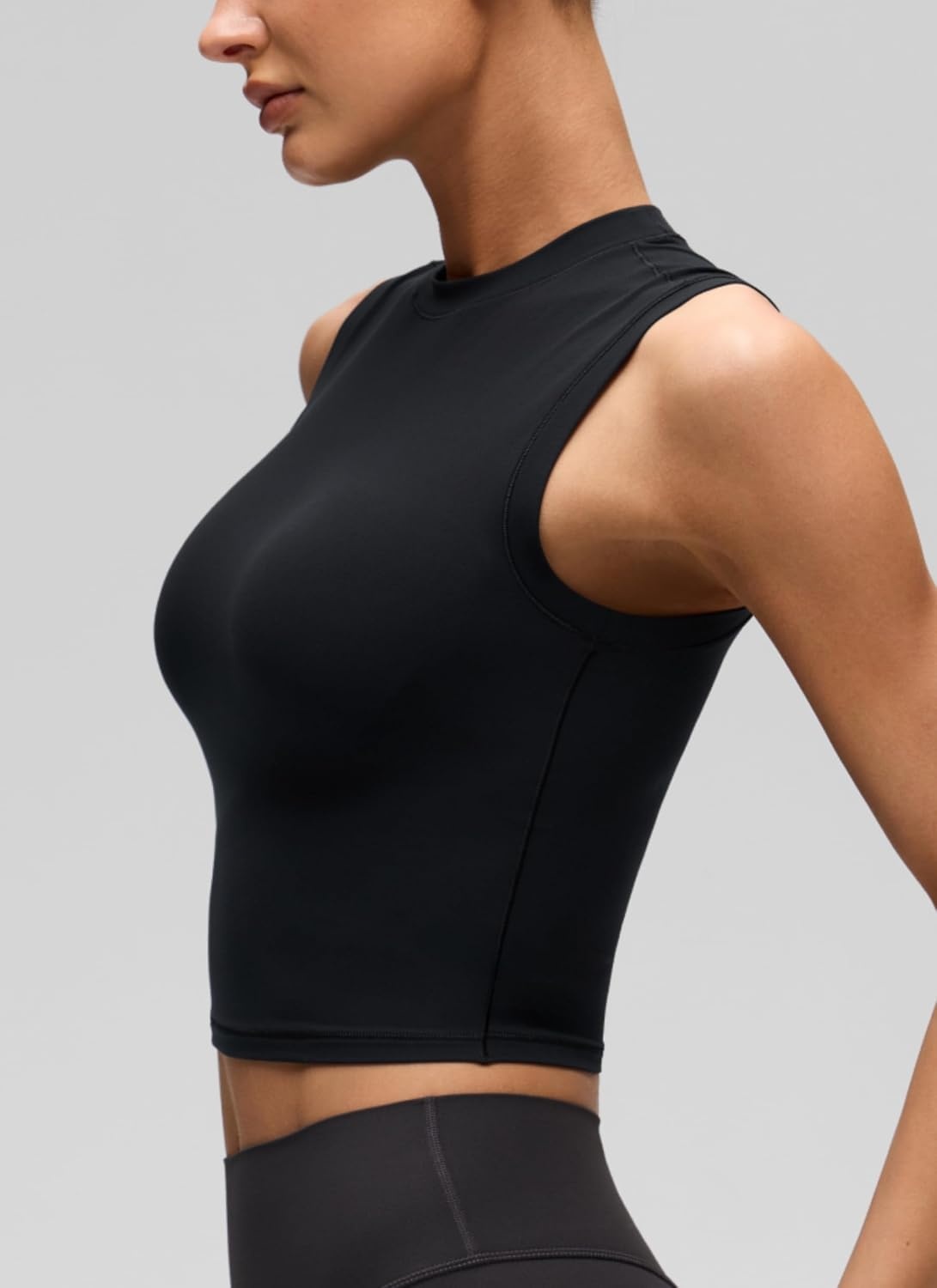 image:imageCRZ YOGA Softembrace Crop High Neck Tank Tops for Women Soft Going Out Casual Crewneck Basic Tight Summer Sleeveless ShirtsBlack