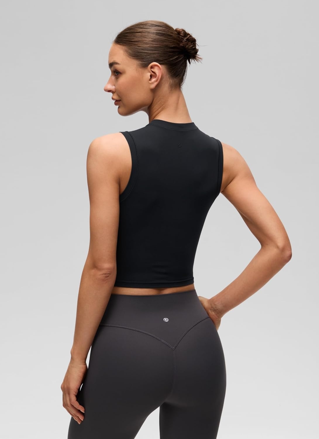 image:imageCRZ YOGA Softembrace Crop High Neck Tank Tops for Women Soft Going Out Casual Crewneck Basic Tight Summer Sleeveless ShirtsBlack