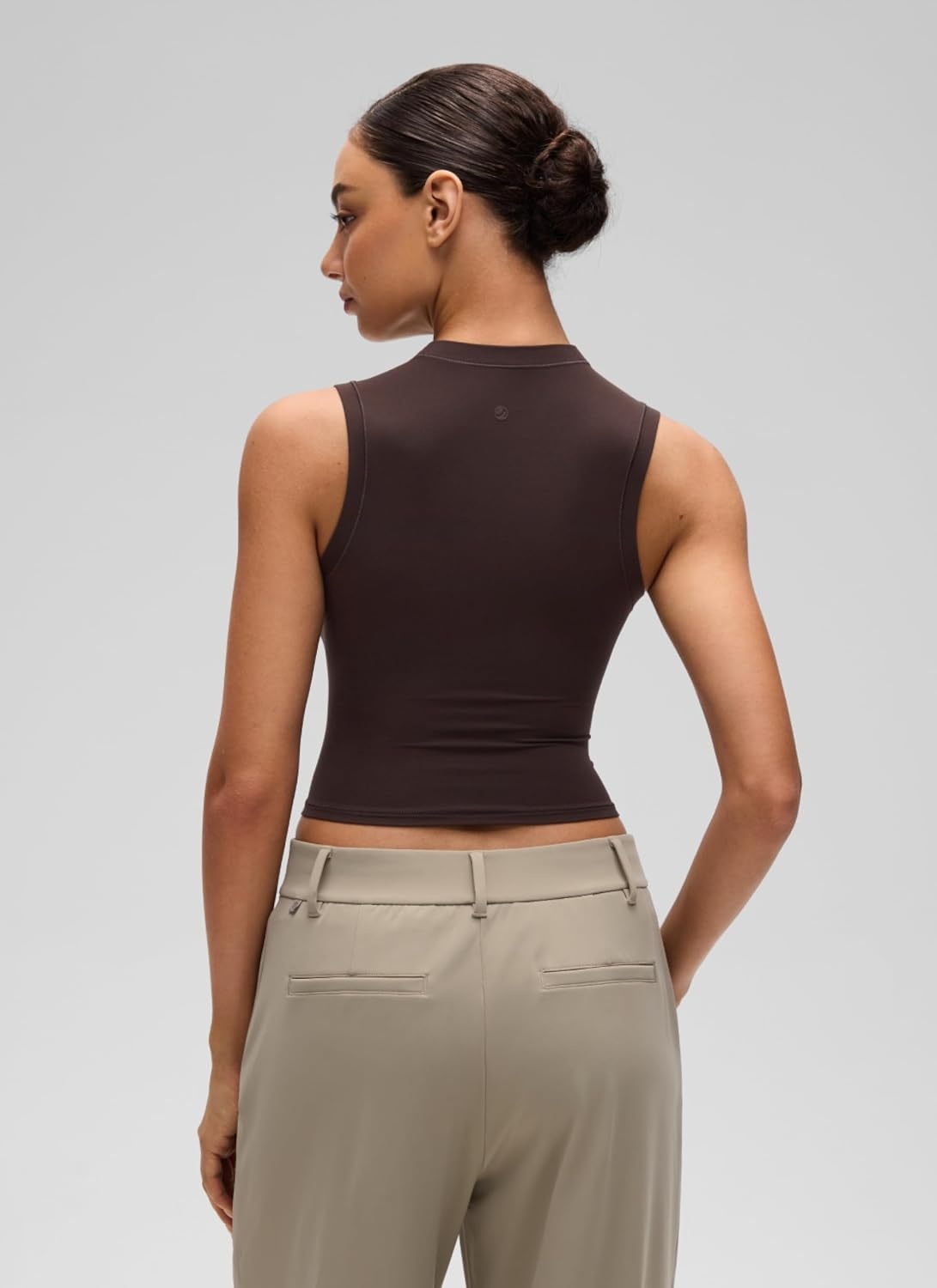 image:imageCRZ YOGA Softembrace Crop High Neck Tank Tops for Women Soft Going Out Casual Crewneck Basic Tight Summer Sleeveless ShirtsHot Fudge Brown
