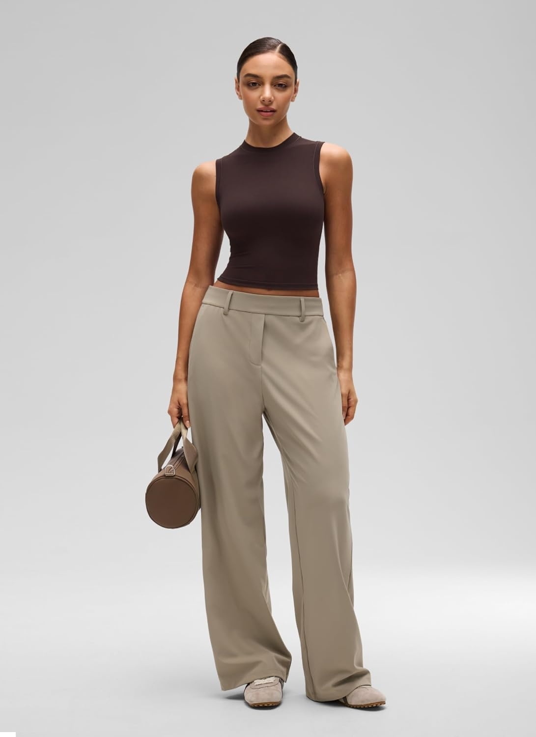 image:imageCRZ YOGA Softembrace Crop High Neck Tank Tops for Women Soft Going Out Casual Crewneck Basic Tight Summer Sleeveless ShirtsHot Fudge Brown