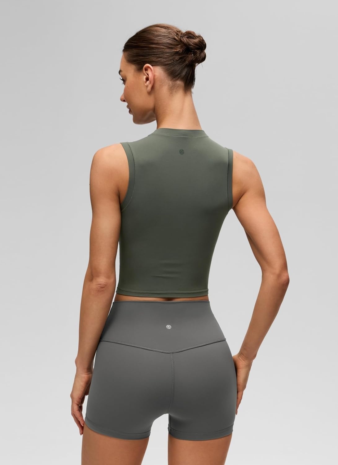 image:imageCRZ YOGA Softembrace Crop High Neck Tank Tops for Women Soft Going Out Casual Crewneck Basic Tight Summer Sleeveless ShirtsLight Army Green
