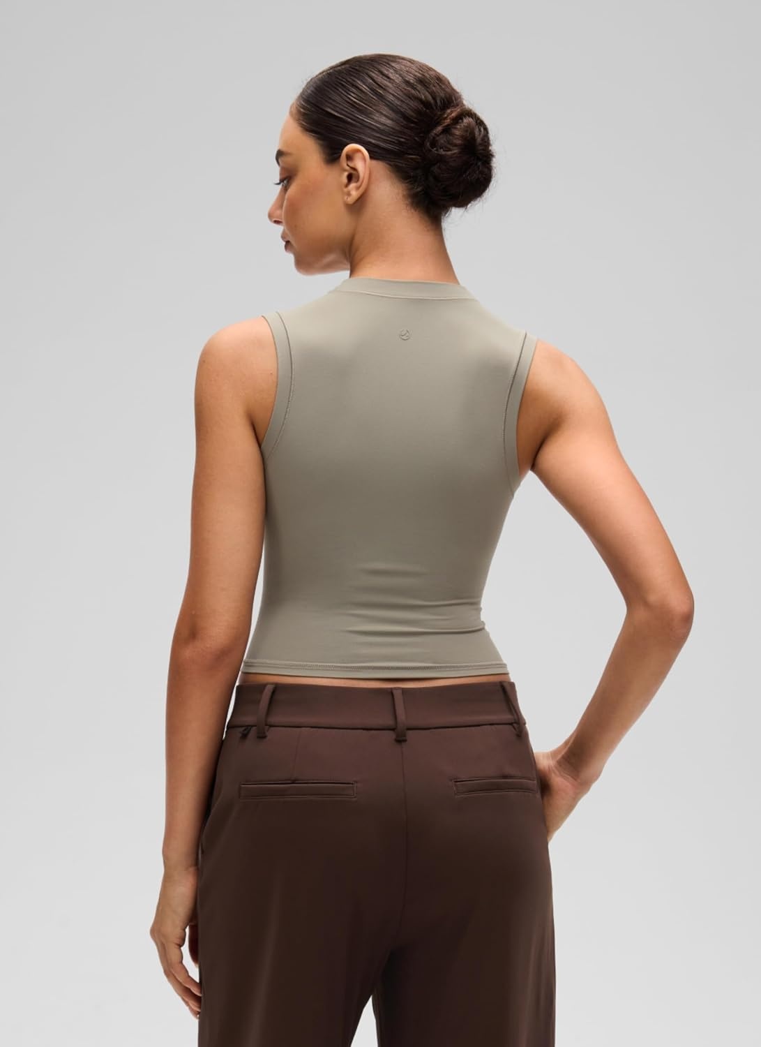 image:imageCRZ YOGA Softembrace Crop High Neck Tank Tops for Women Soft Going Out Casual Crewneck Basic Tight Summer Sleeveless ShirtsWarm Ash Grey