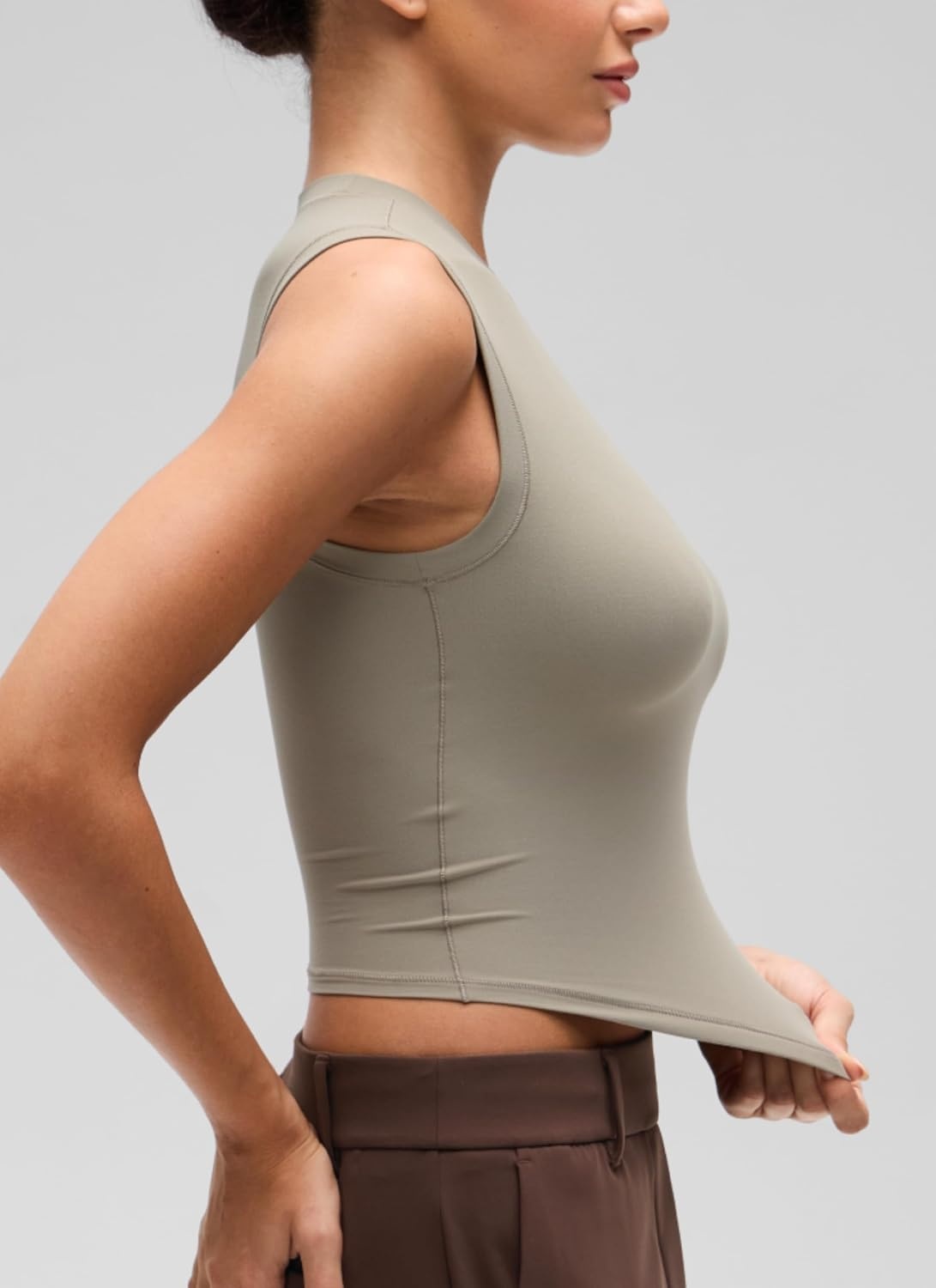image:imageCRZ YOGA Softembrace Crop High Neck Tank Tops for Women Soft Going Out Casual Crewneck Basic Tight Summer Sleeveless ShirtsWarm Ash Grey