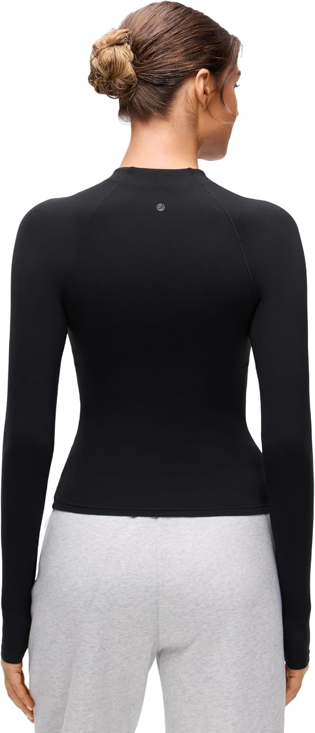 image:imageCRZ YOGA Softembrace Half Zip Long Sleeve Shirts for Women Casual Going Out Tops Soft Quarter Zipper Tees with Thumb HolesBlack