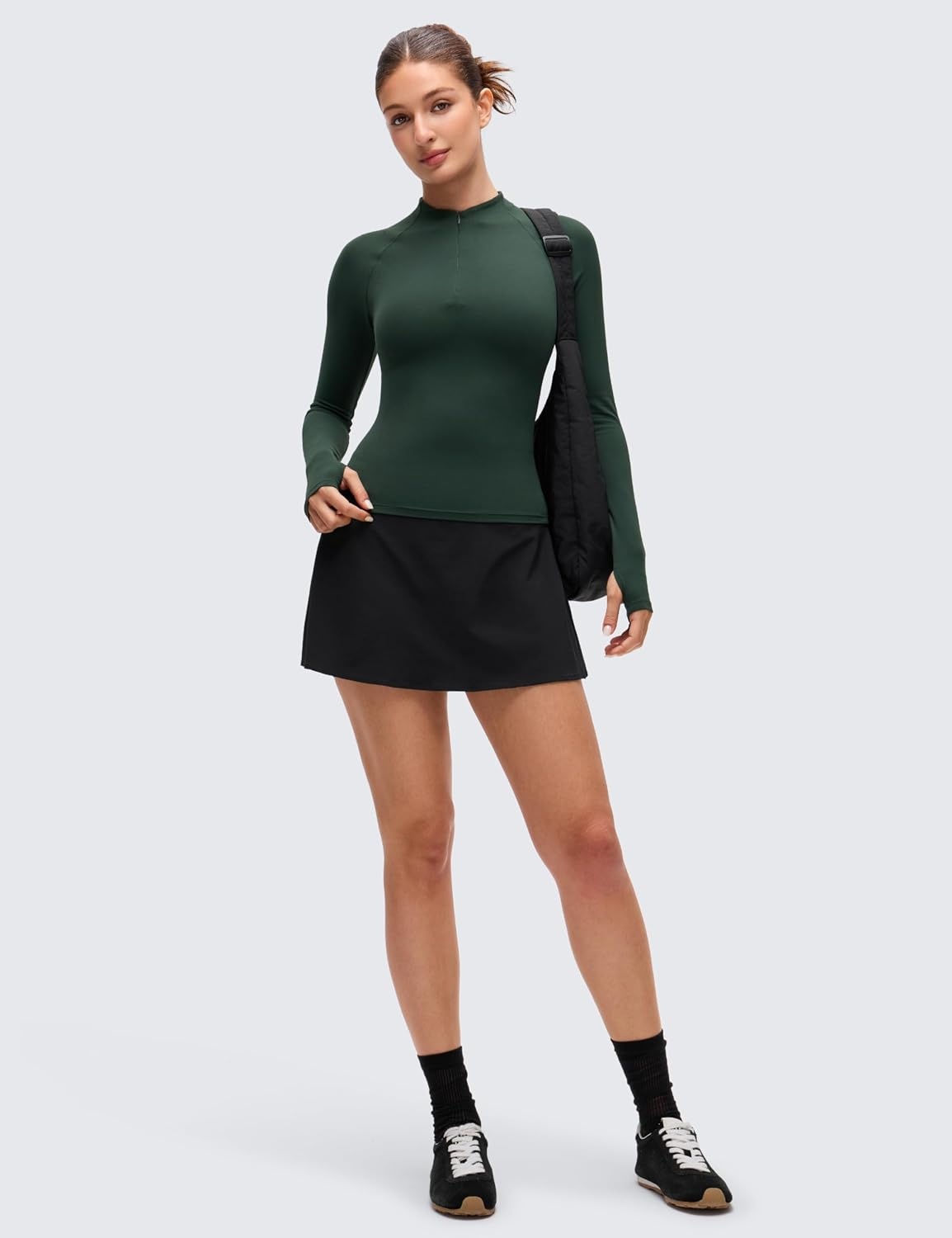image:imageCRZ YOGA Softembrace Half Zip Long Sleeve Shirts for Women Casual Going Out Tops Soft Quarter Zipper Tees with Thumb HolesLegend Green