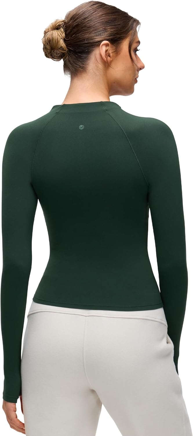 image:imageCRZ YOGA Softembrace Half Zip Long Sleeve Shirts for Women Casual Going Out Tops Soft Quarter Zipper Tees with Thumb HolesLegend Green