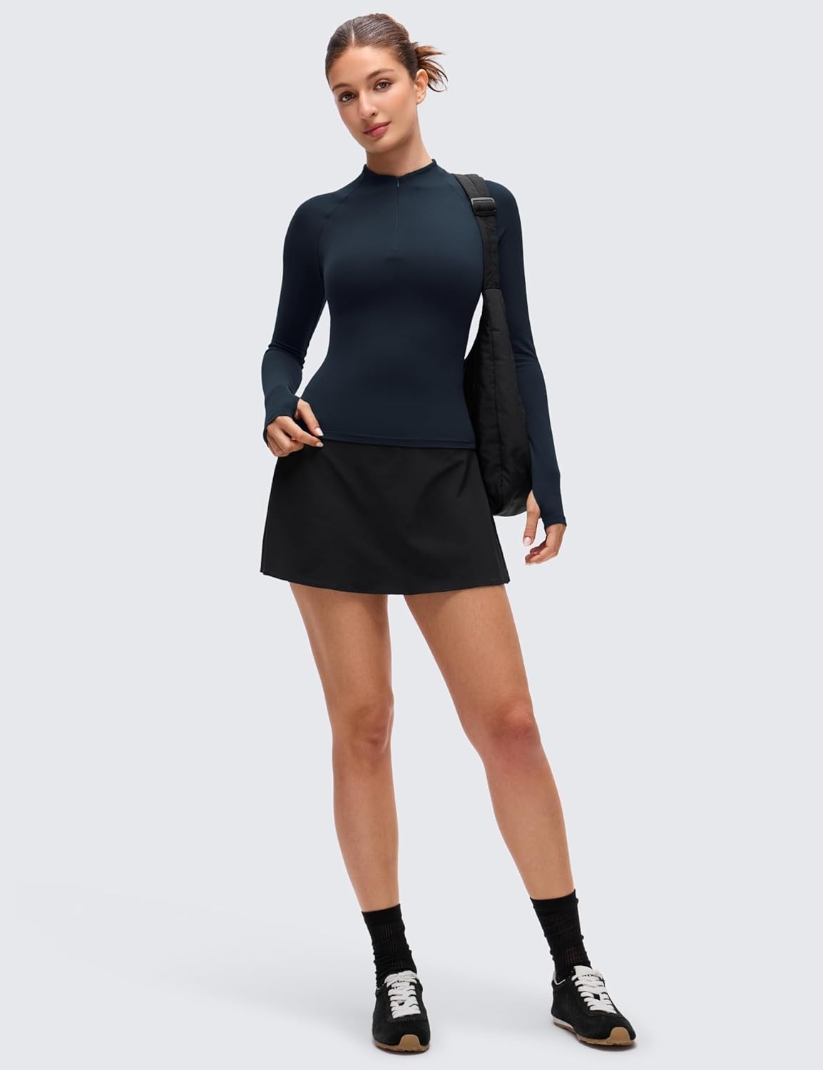 image:imageCRZ YOGA Softembrace Half Zip Long Sleeve Shirts for Women Casual Going Out Tops Soft Quarter Zipper Tees with Thumb HolesTrue Navy
