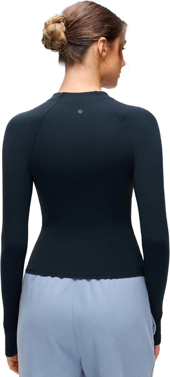 image:imageCRZ YOGA Softembrace Half Zip Long Sleeve Shirts for Women Casual Going Out Tops Soft Quarter Zipper Tees with Thumb HolesTrue Navy
