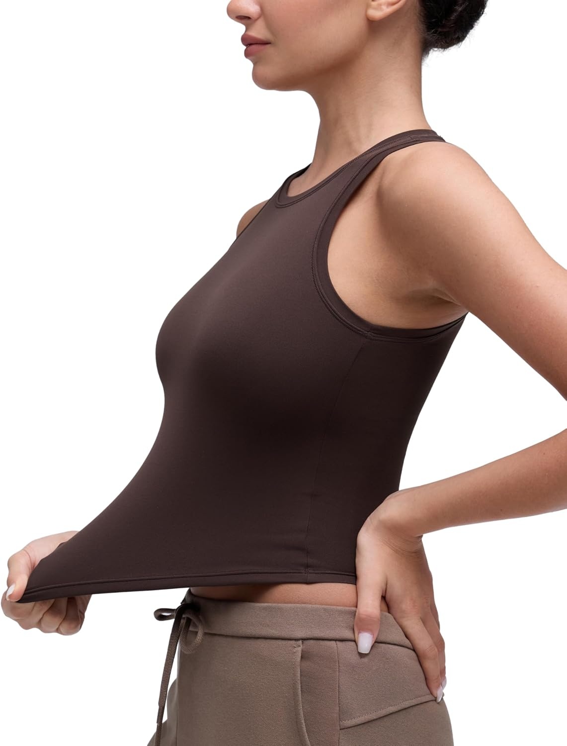 image:imageCRZ YOGA Softembrace High Neck Tank Tops for Women Casual Going Out Soft Double Lined Basic Summer Sleeveless ShirtsHot Fudge Brown