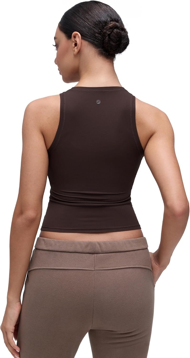image:imageCRZ YOGA Softembrace High Neck Tank Tops for Women Casual Going Out Soft Double Lined Basic Summer Sleeveless ShirtsHot Fudge Brown
