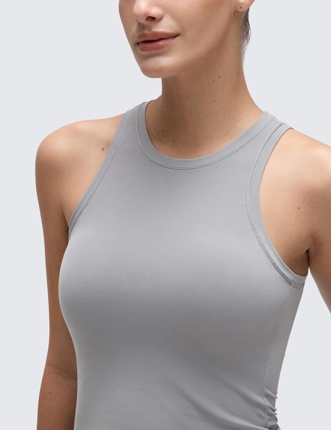 image:imageCRZ YOGA Softembrace High Neck Tank Tops for Women Casual Going Out Soft Double Lined Basic Summer Sleeveless ShirtsRhino Grey