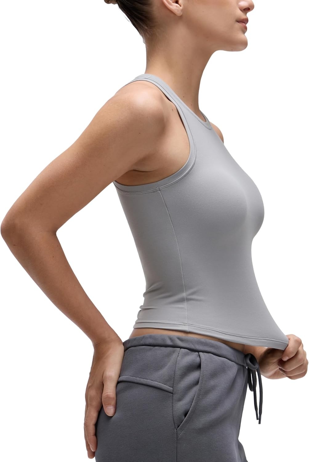 image:imageCRZ YOGA Softembrace High Neck Tank Tops for Women Casual Going Out Soft Double Lined Basic Summer Sleeveless ShirtsRhino Grey