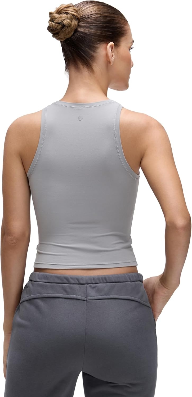 image:imageCRZ YOGA Softembrace High Neck Tank Tops for Women Casual Going Out Soft Double Lined Basic Summer Sleeveless ShirtsRhino Grey