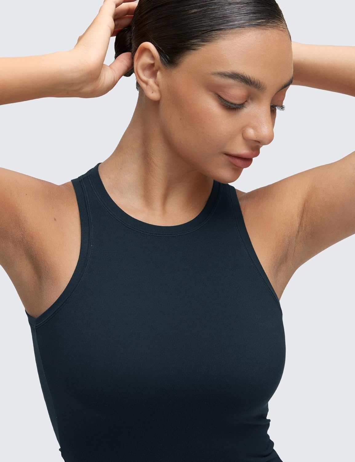 image:imageCRZ YOGA Softembrace High Neck Tank Tops for Women Casual Going Out Soft Double Lined Basic Summer Sleeveless ShirtsTrue Navy