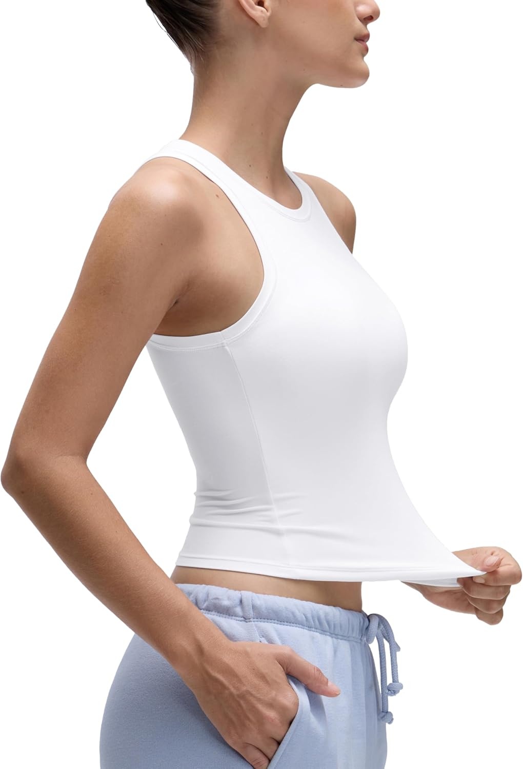image:imageCRZ YOGA Softembrace High Neck Tank Tops for Women Casual Going Out Soft Double Lined Basic Summer Sleeveless ShirtsWhite